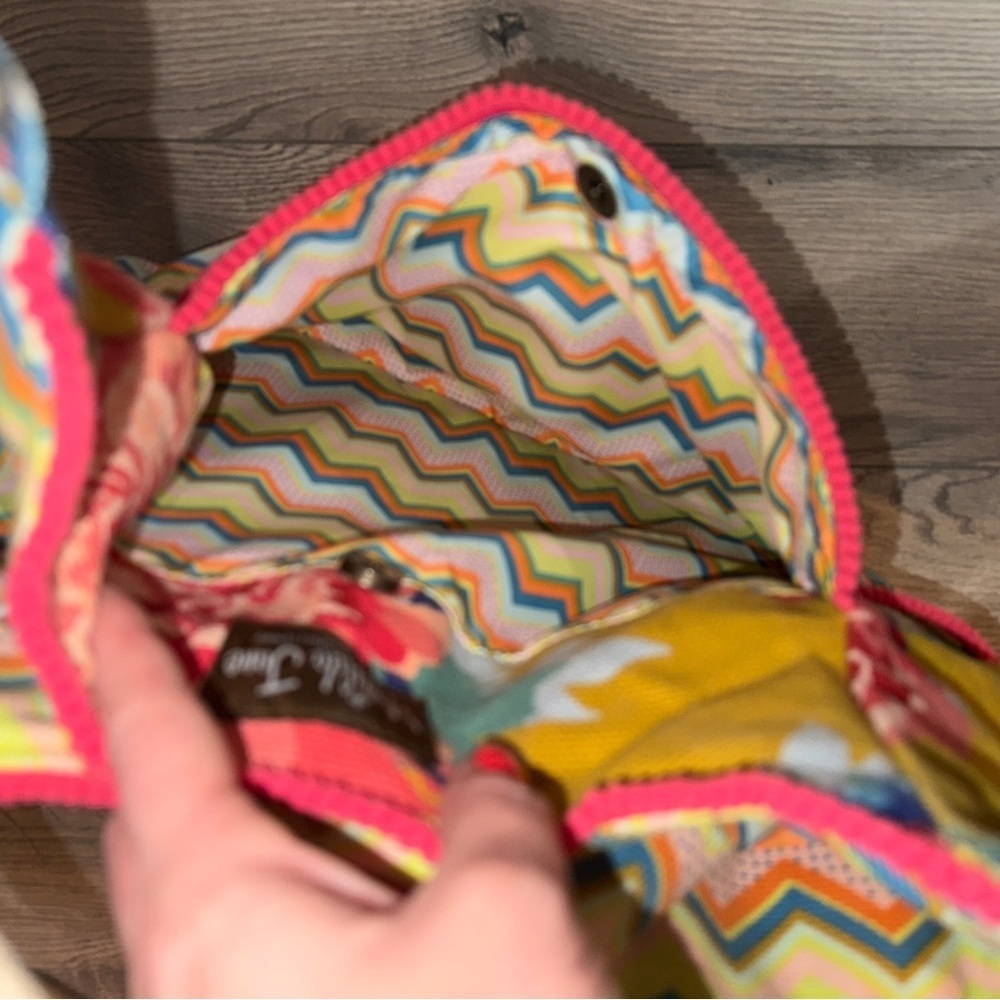Matilda Jane Clothing Yellow Pink Floral Chevron Gather It Up Tote Bag - Picture 3 of 6